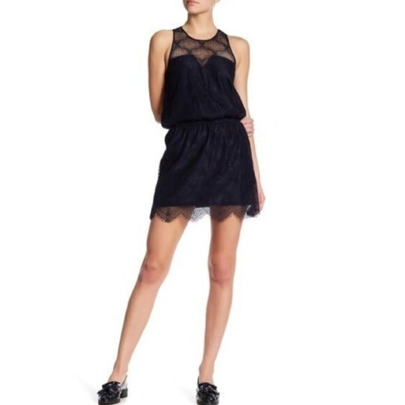 DAVID LERNER new Scalloped Lace Mini Dress DARK NAVY NWT Women's S - Picture 2 of 16